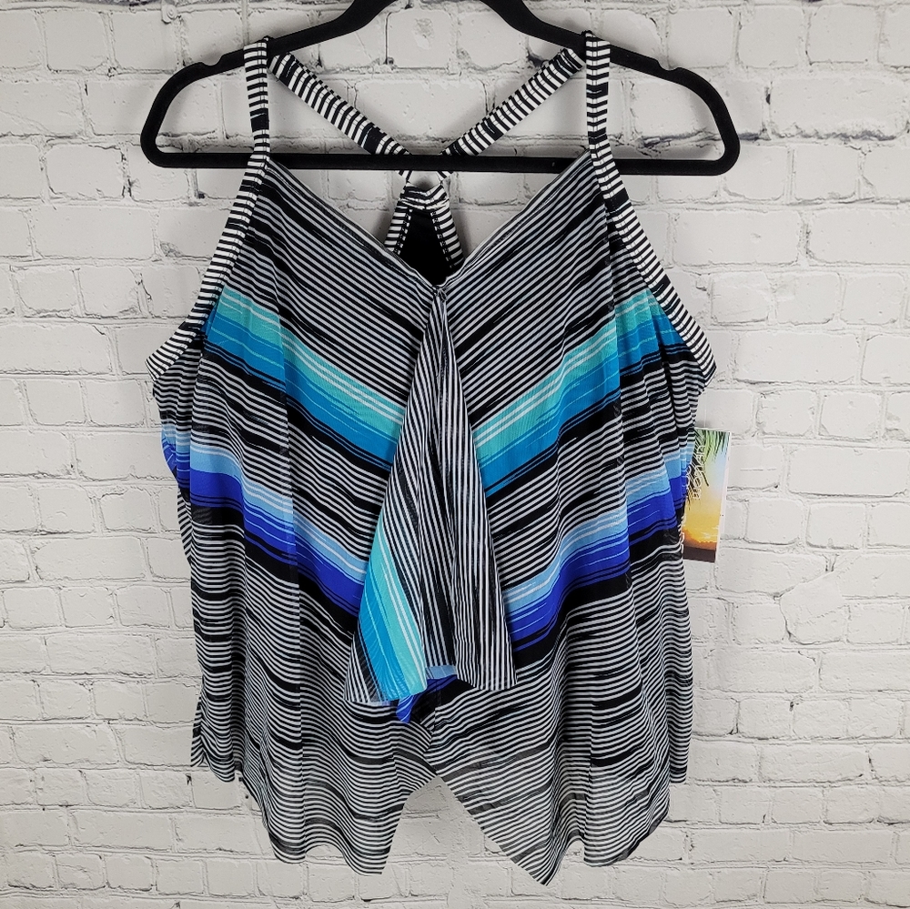 BEACH HOUSE | striped mesh overlay underwire t-back tankini swim tankini top